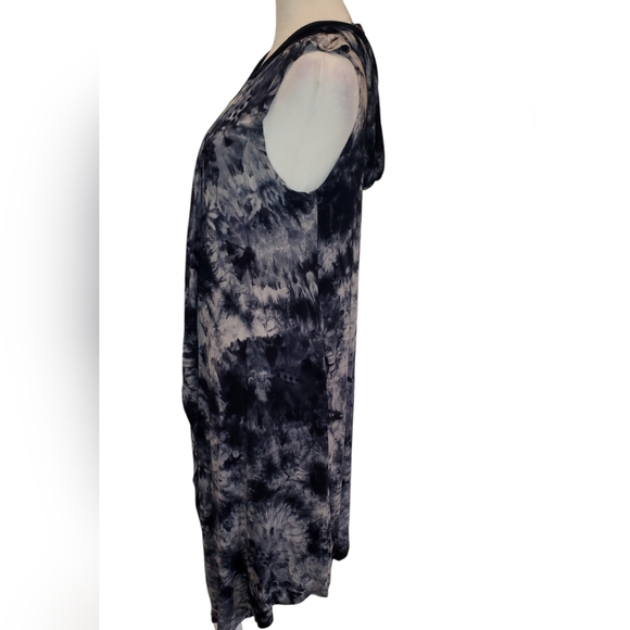 Cotton Innovation Blue Tie Dye Open Front Flyaway Jersey Knit Hoodie Duster Vest - Picture 6 of 11